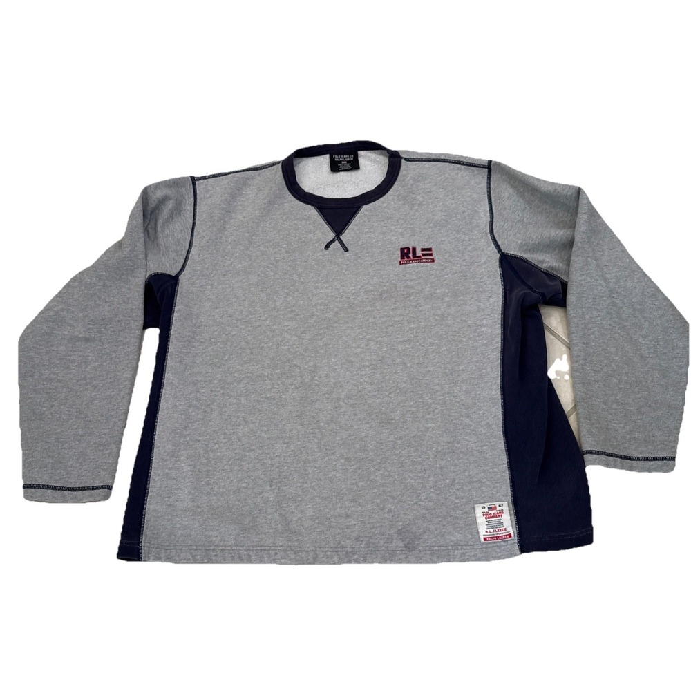 Polo‎ Jeans VTG Crewneck Ralph Lauren Sport Men Size Large Gray & Blue  Preppy